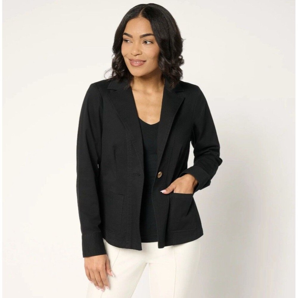 Joan Rivers Classics Collection Regular Signature Twill Cinched Back Blazer Blac